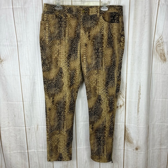Ralph Lauren Pants - Ralph Lauren Snakeskin Hi-Rise Pants Ankle Zippers Tapered Leg Tan Black Size 10